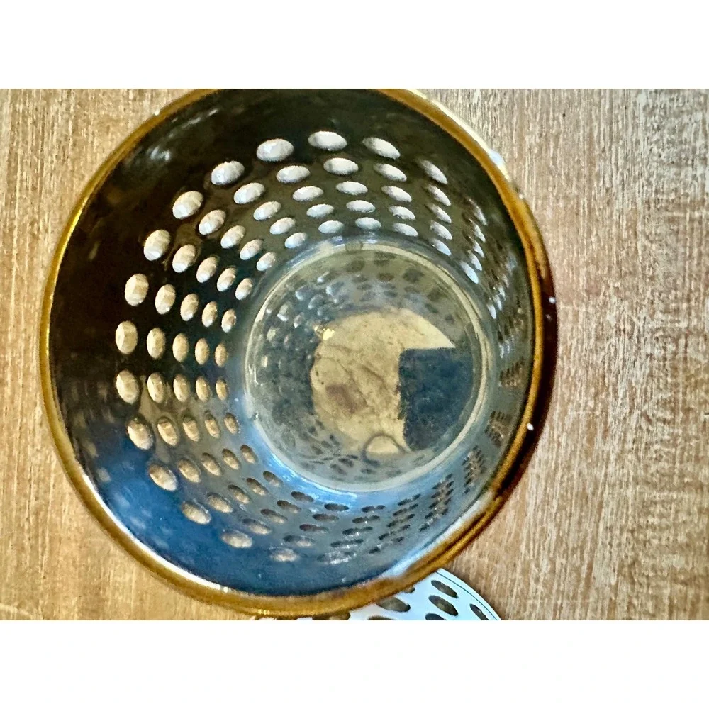 DecoFlair Gold Chrome Ceramic Candle Holder Set White Perforated Dot Mid Century
